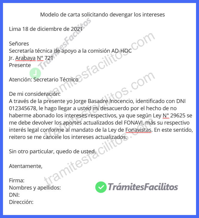 modelo de solicitud de reclamo al fonavi Perú